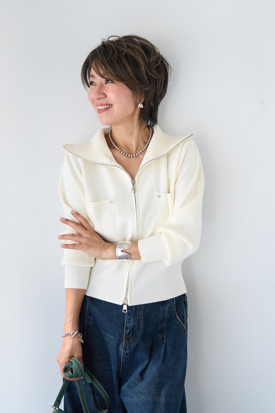 ダブルジップ リブニットブルゾン