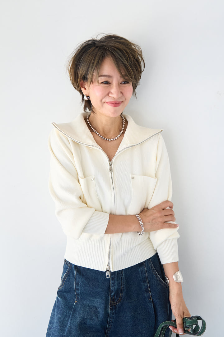 ダブルジップ リブニットブルゾン