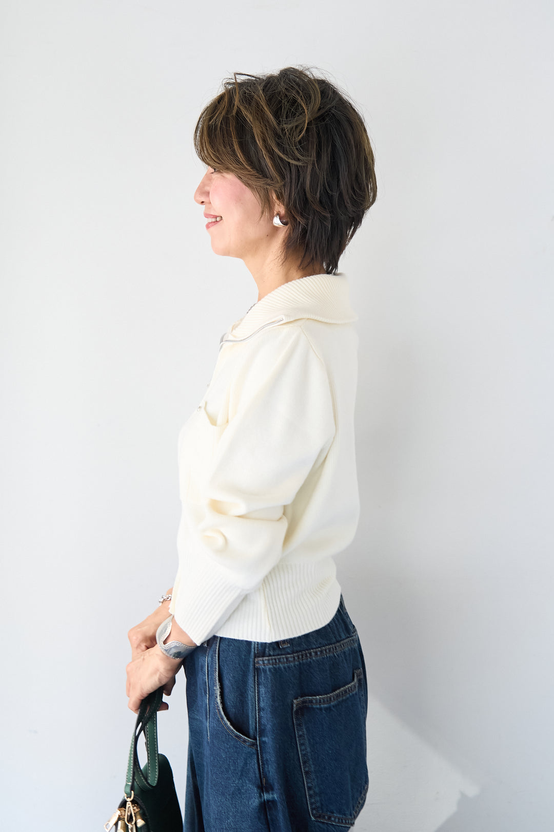 ダブルジップ リブニットブルゾン