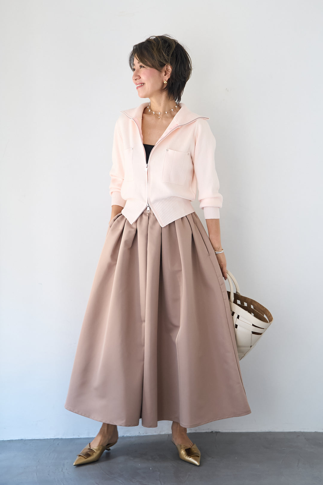 ダブルジップ リブニットブルゾン