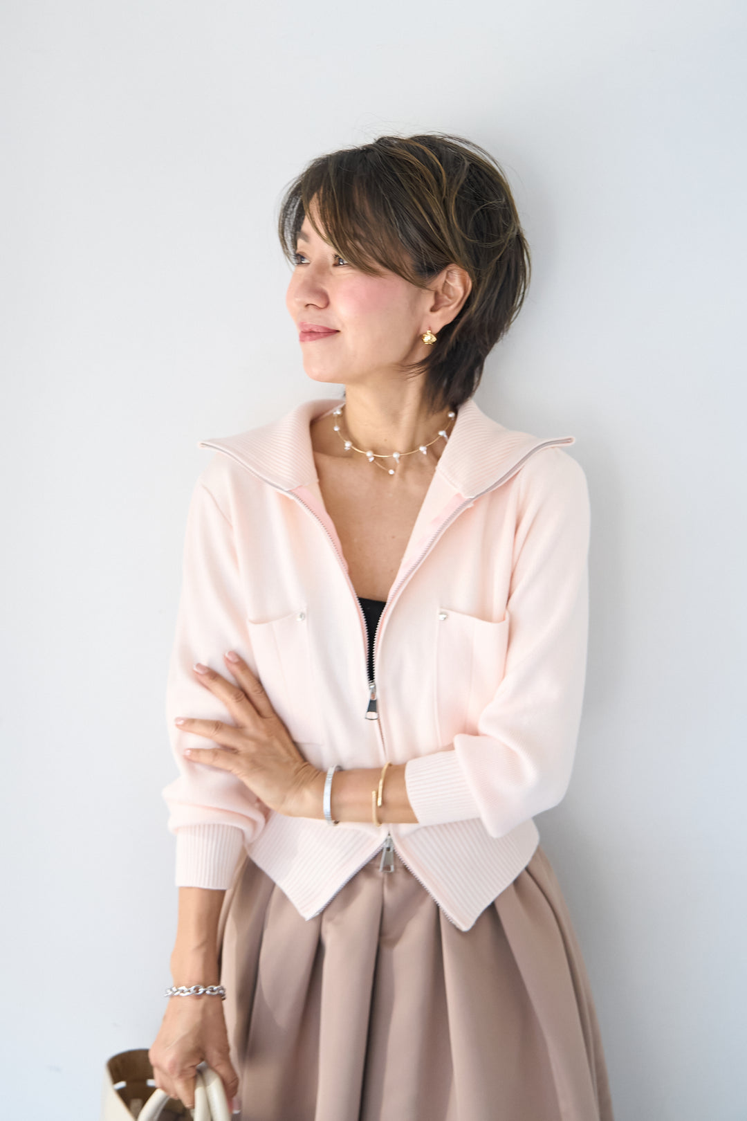 ダブルジップ リブニットブルゾン