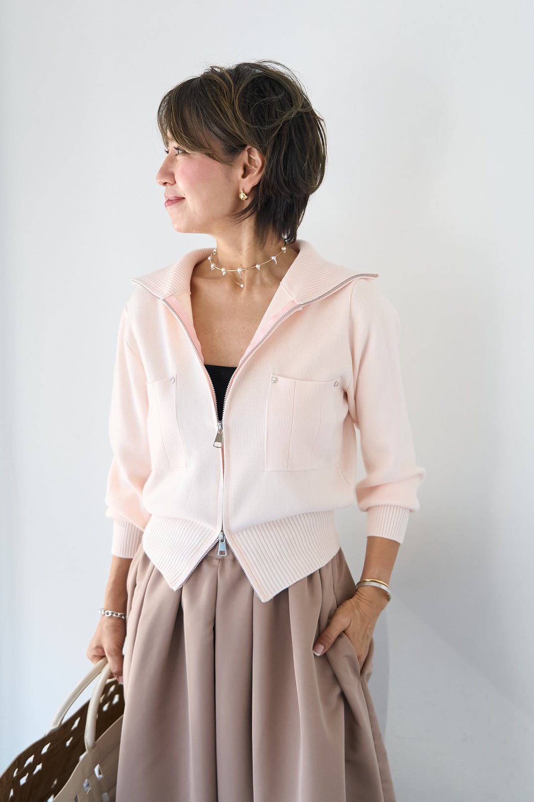 ダブルジップ リブニットブルゾン