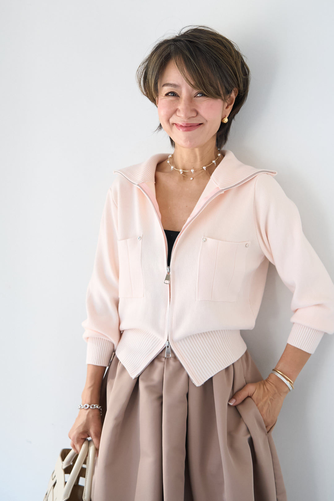 ダブルジップ リブニットブルゾン