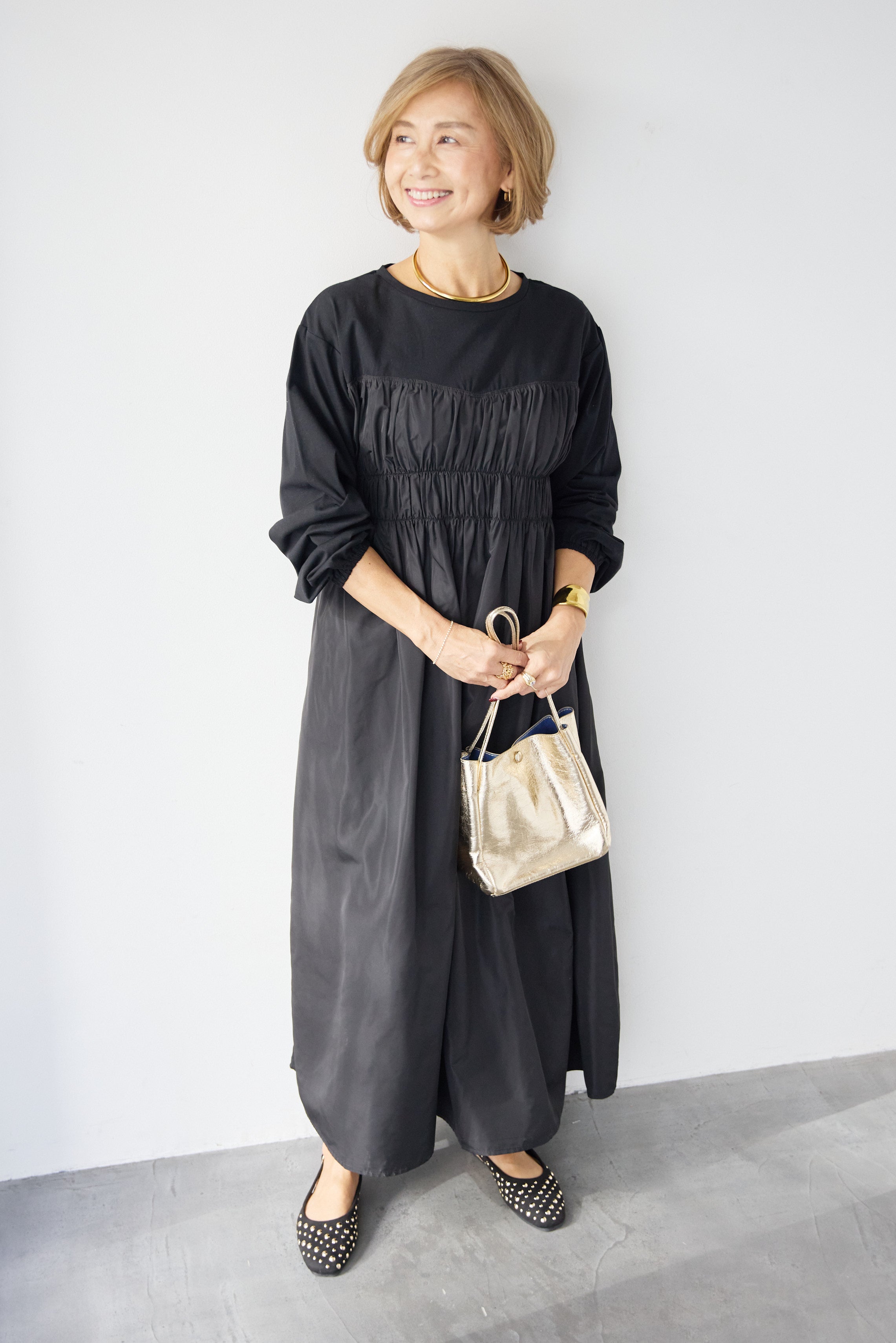 異素材切替シャーリングワンピース – plusotoha