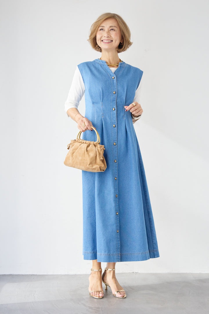 ノースリーブ デニムワンピース