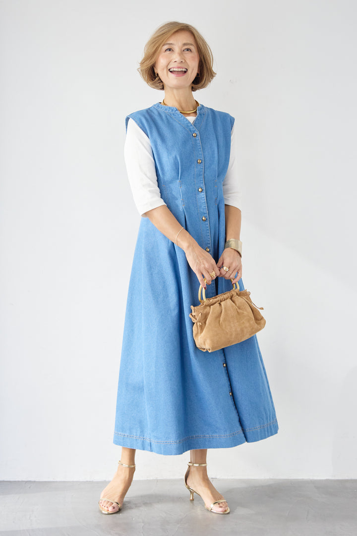 ノースリーブ デニムワンピース