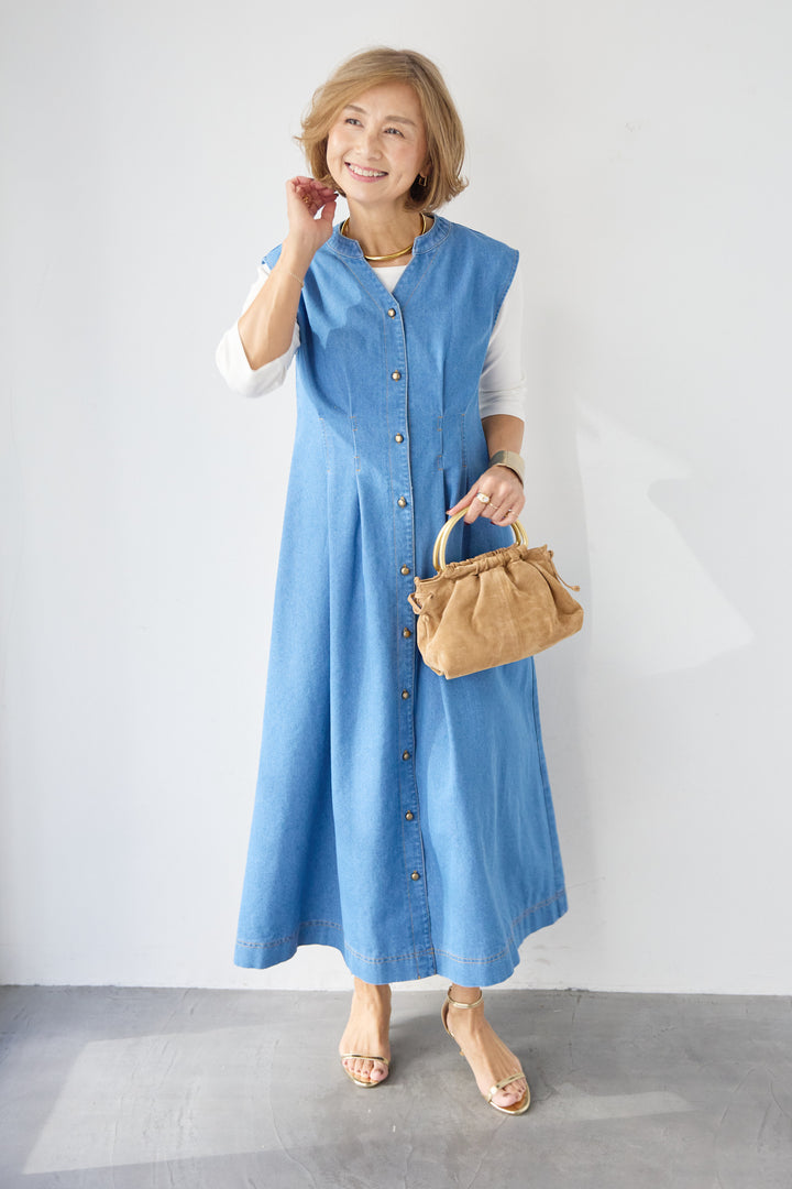 ノースリーブ デニムワンピース