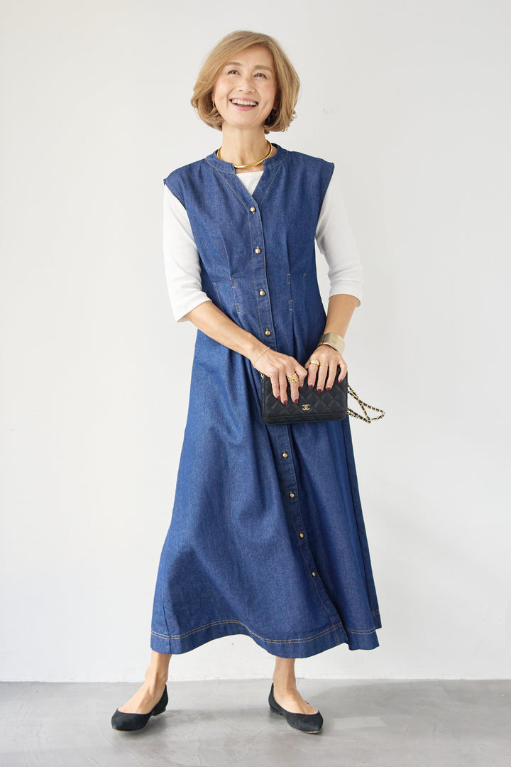 ノースリーブ デニムワンピース