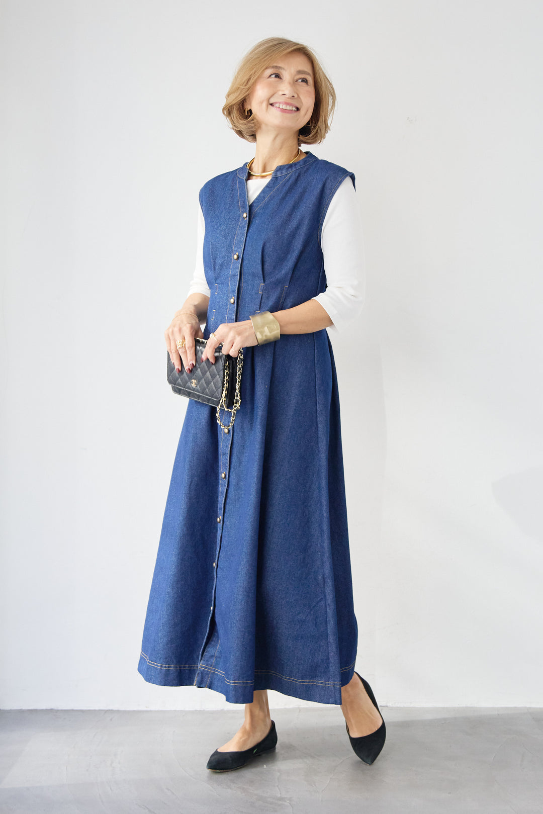 ノースリーブ デニムワンピース