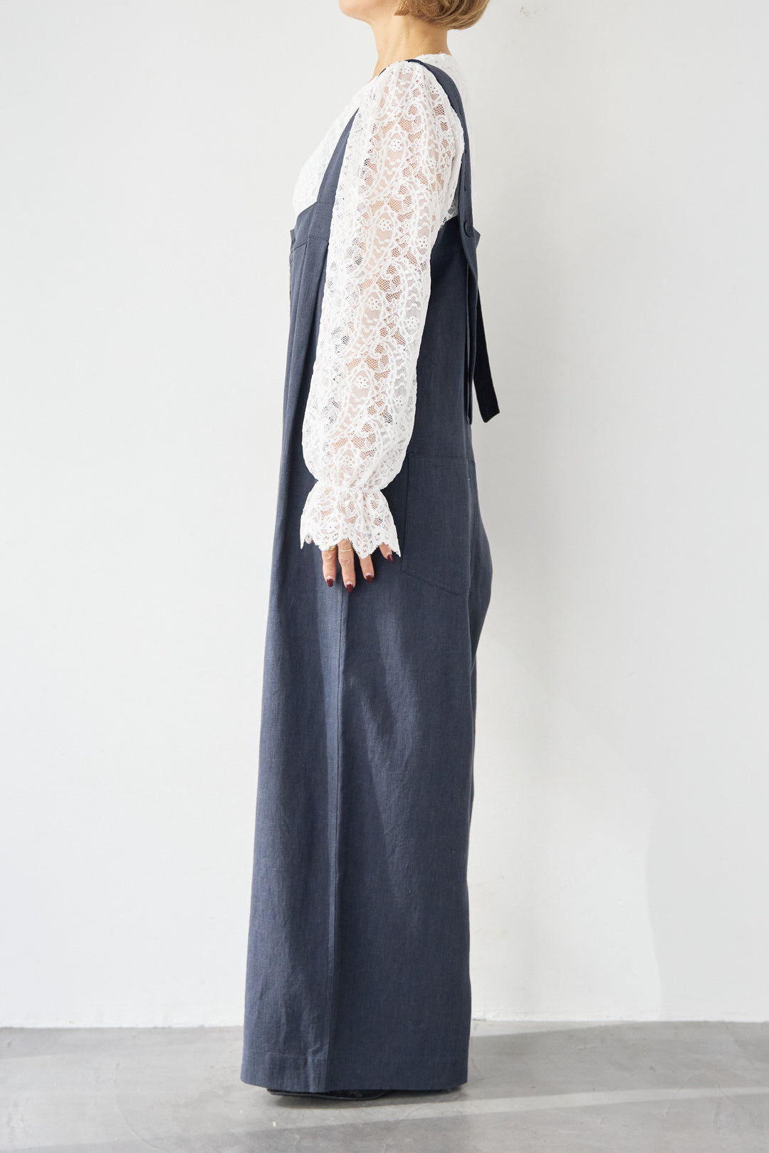 リネン混フロントボタンサロペット