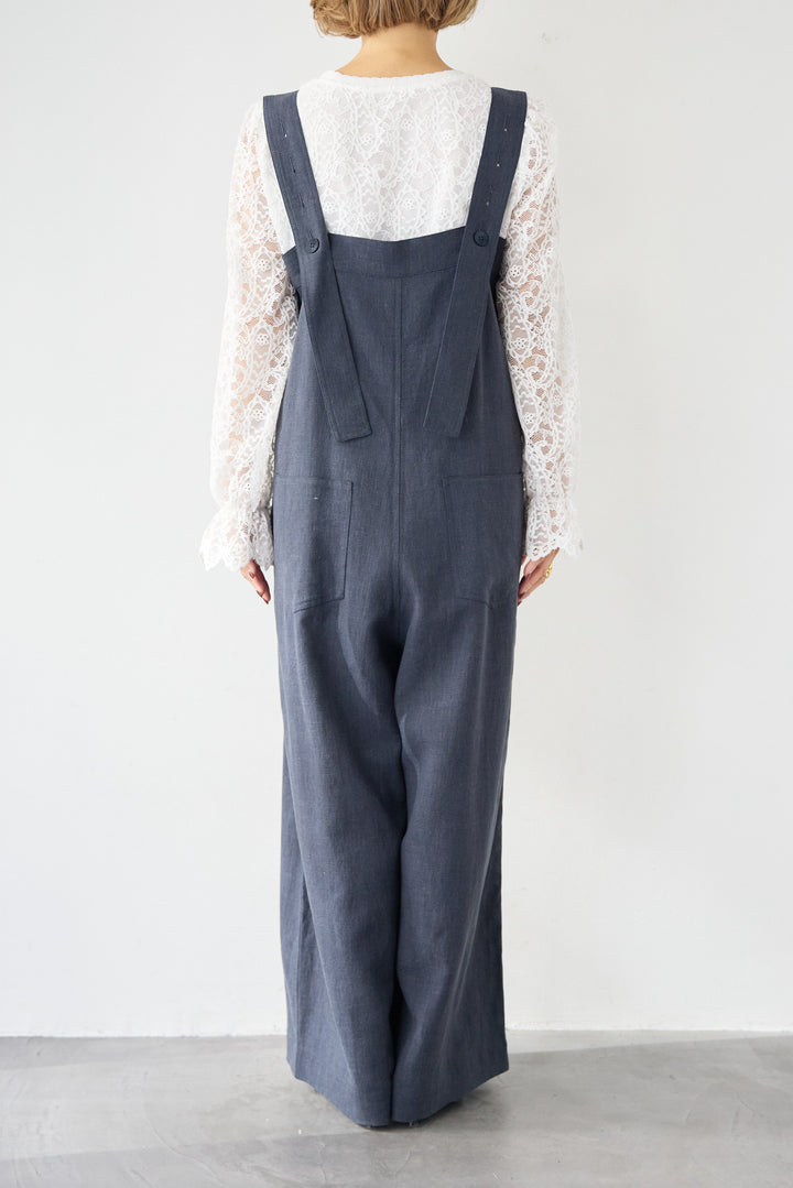 リネン混フロントボタンサロペット