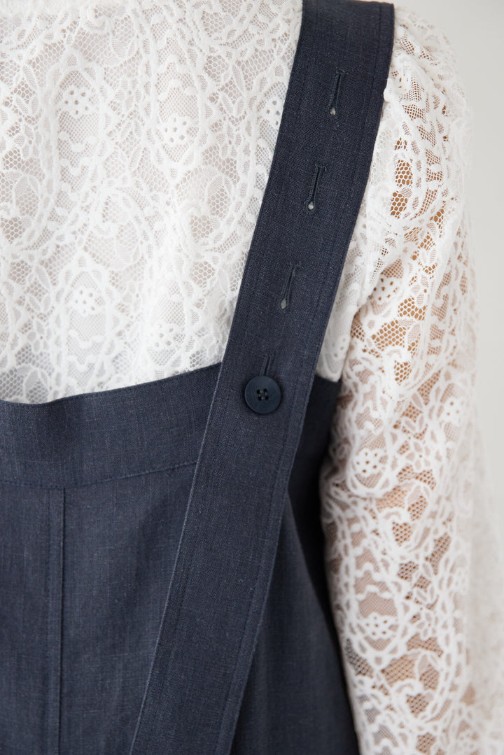 リネン混フロントボタンサロペット