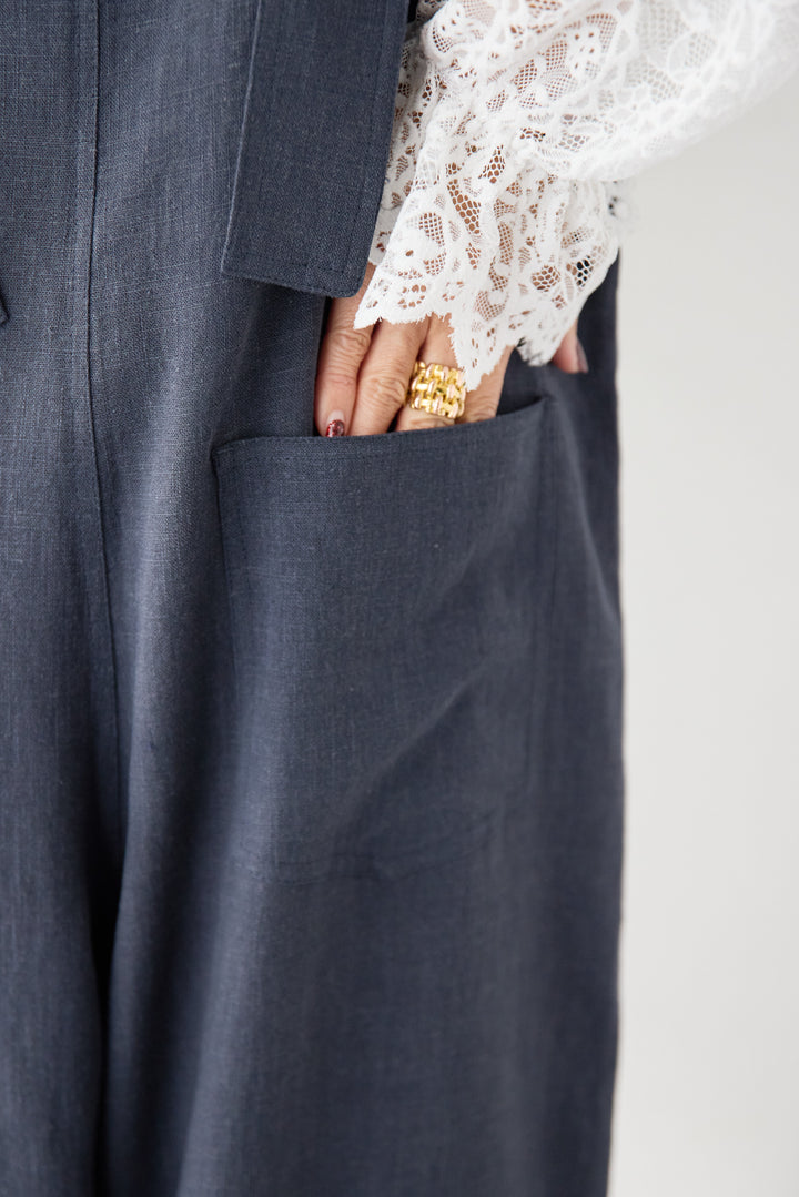 リネン混フロントボタンサロペット