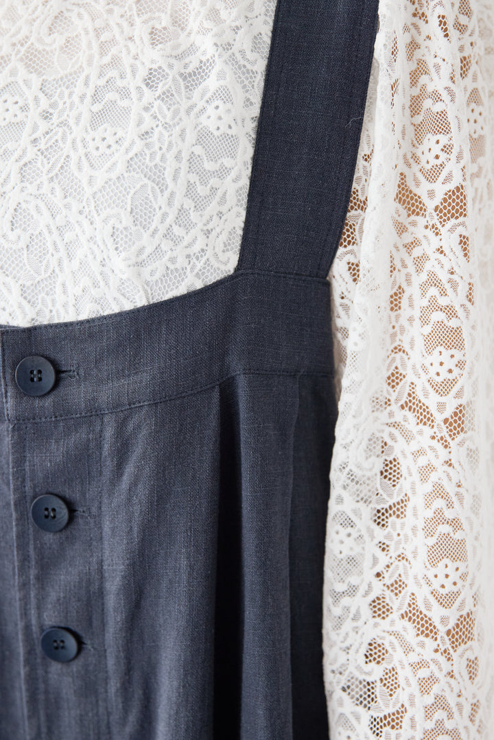 リネン混フロントボタンサロペット