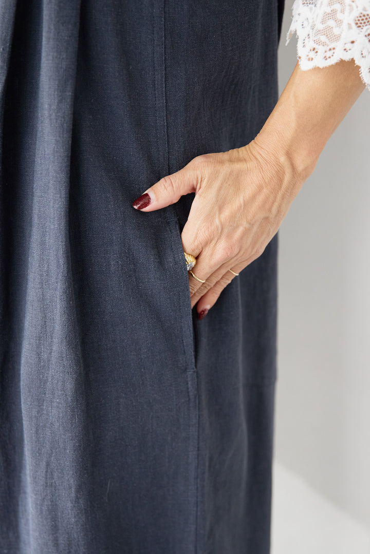 リネン混フロントボタンサロペット