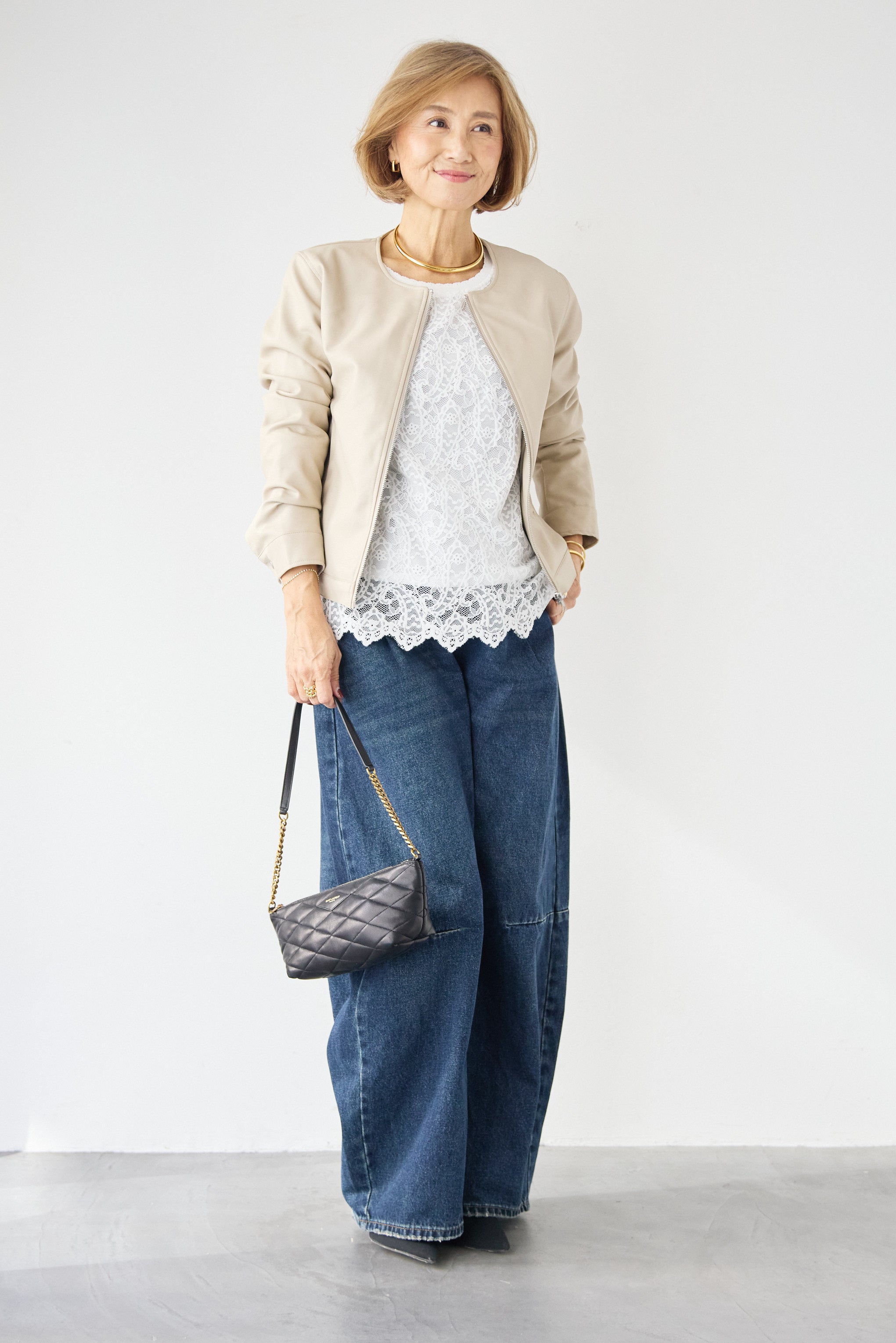 フェイクレザーノーカラージャケット – plusotoha