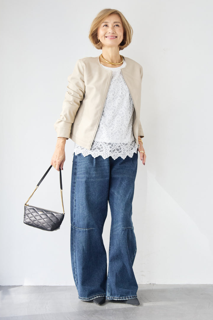 フェイクレザーノーカラージャケット