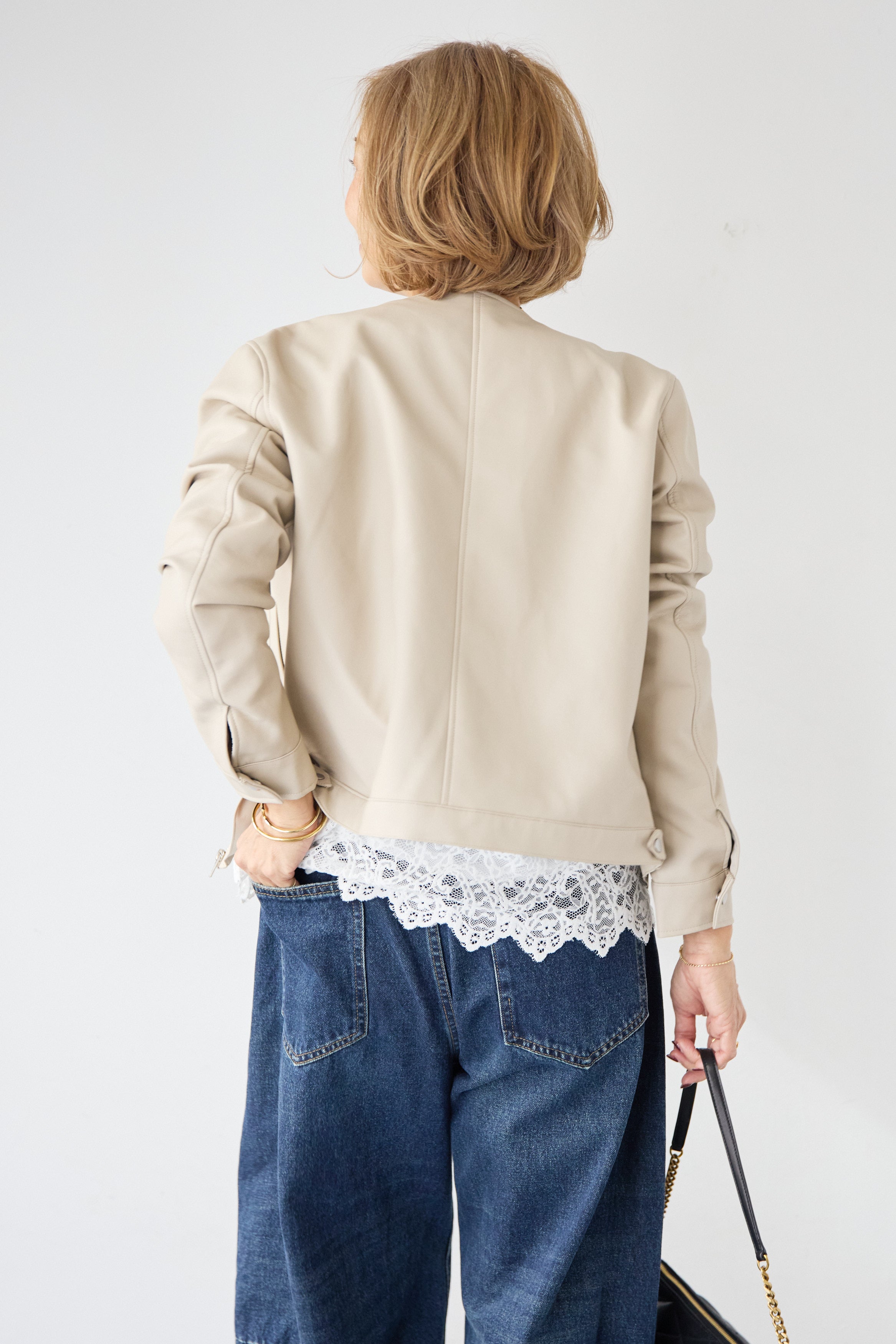 フェイクレザーノーカラージャケット – plusotoha