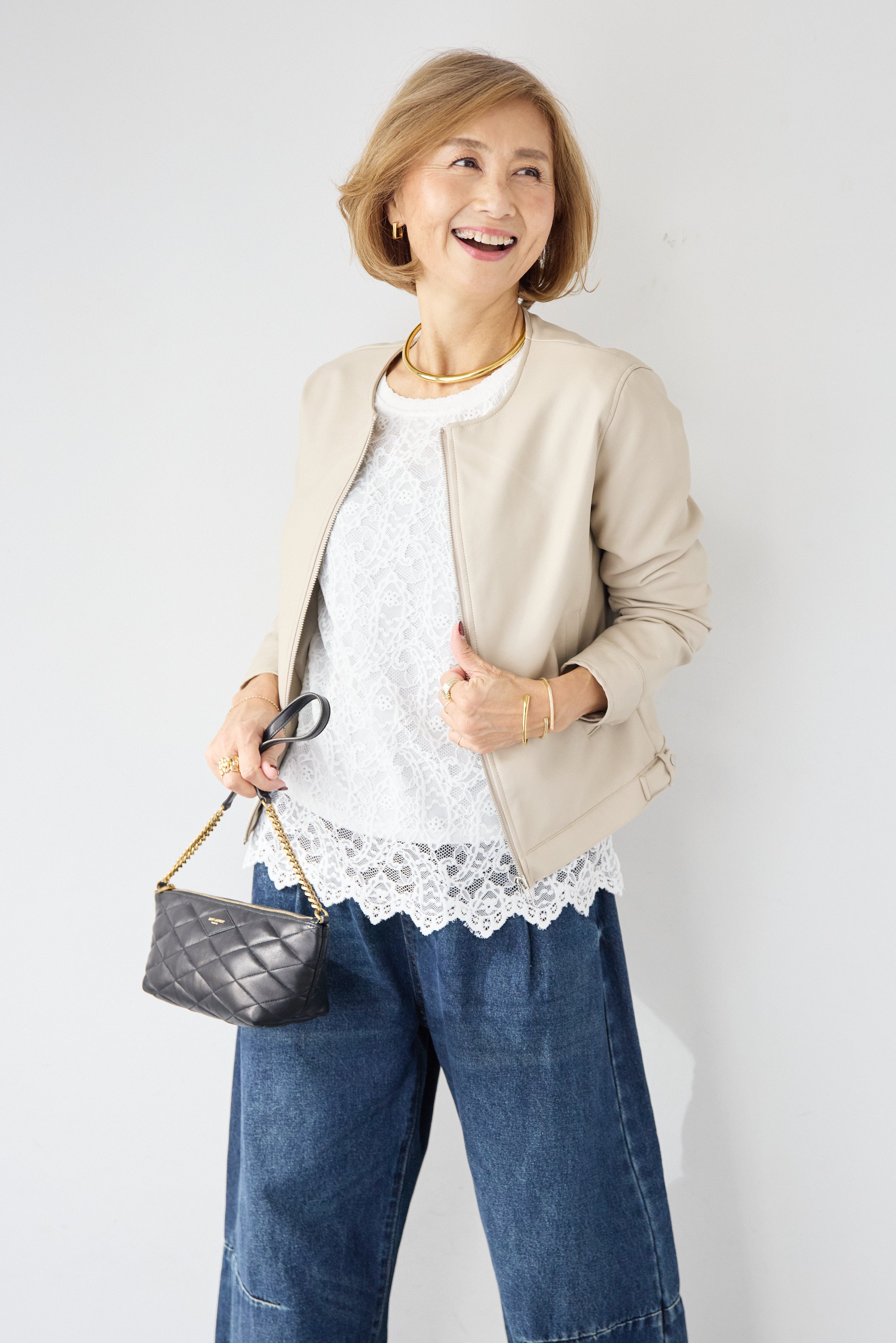 フェイクレザーノーカラージャケット – plusotoha