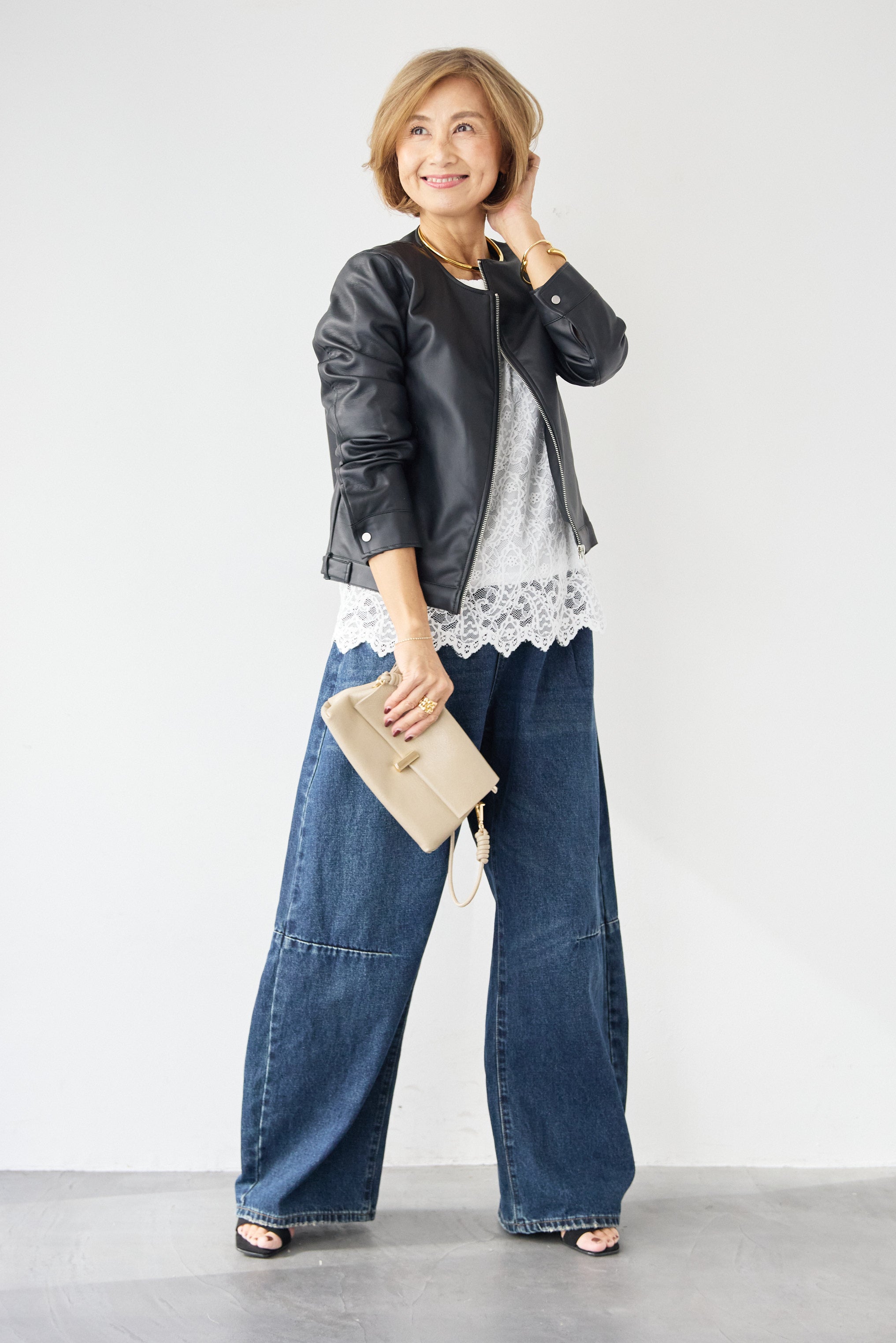 フェイクレザーノーカラージャケット – plusotoha