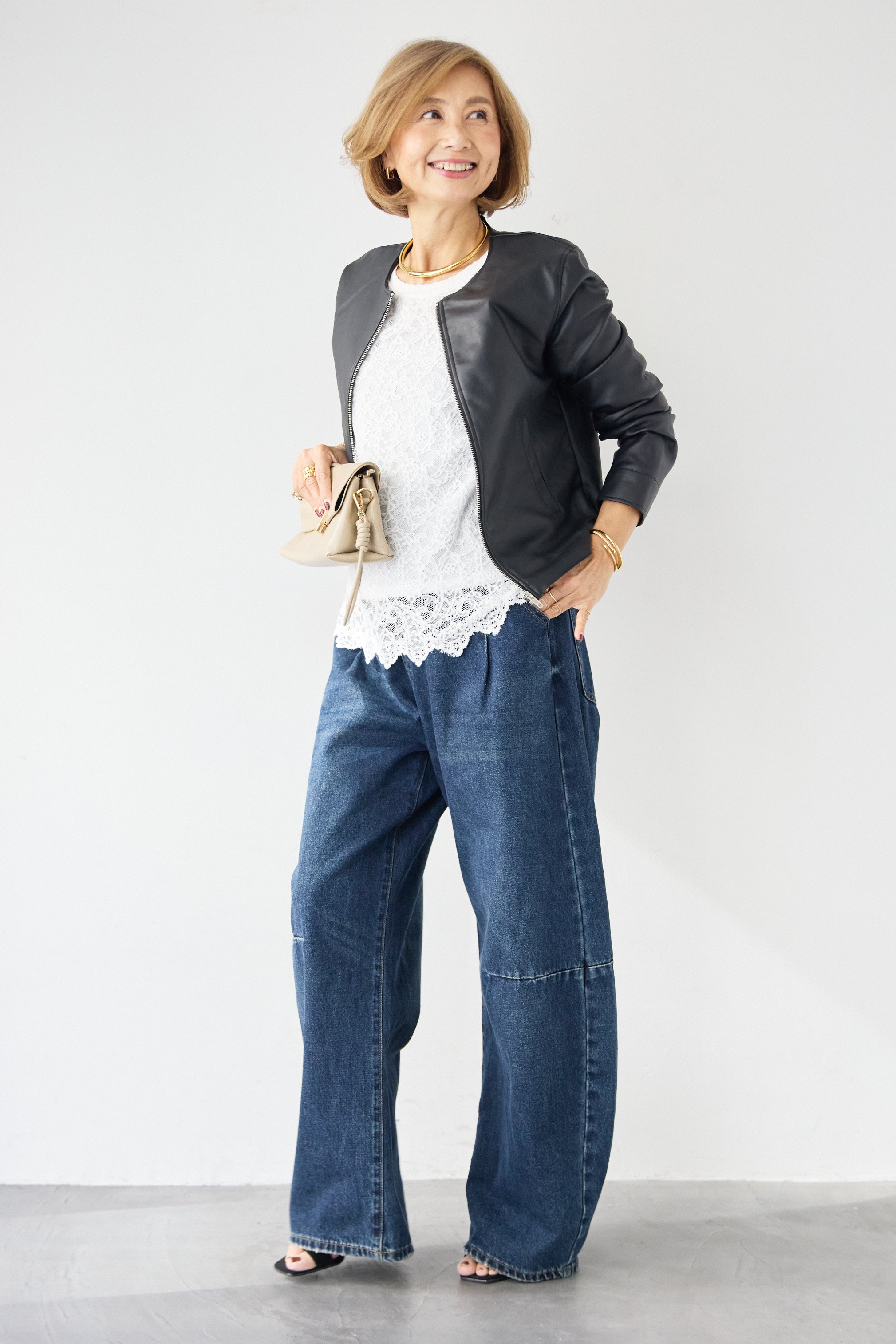 フェイクレザーノーカラージャケット – plusotoha