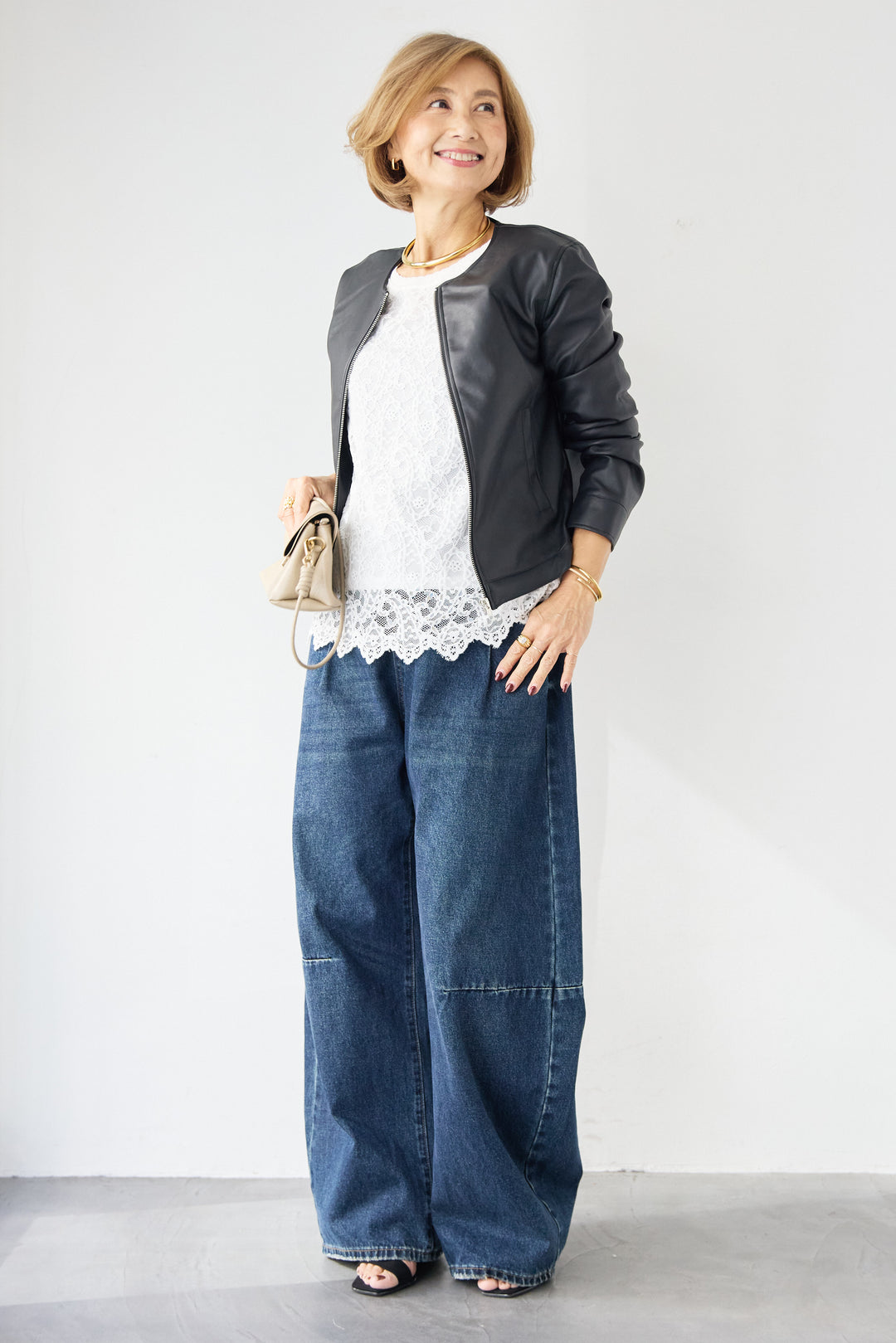 フェイクレザーノーカラージャケット