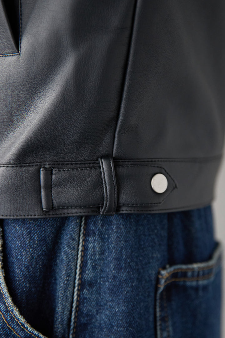 [SET]フェイクレザーノーカラージャケット+スカラップヘム レースシアーブラウス(2set)