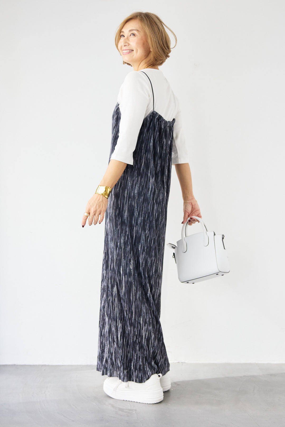 ニュアンス柄プリーツワンピース