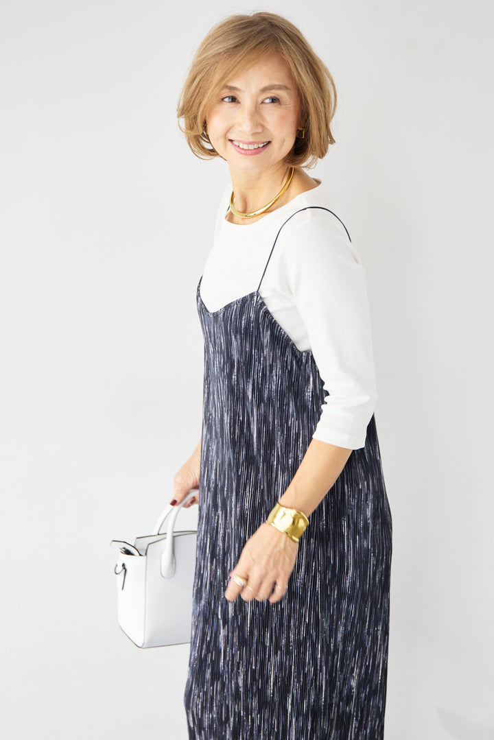 ニュアンス柄プリーツワンピース