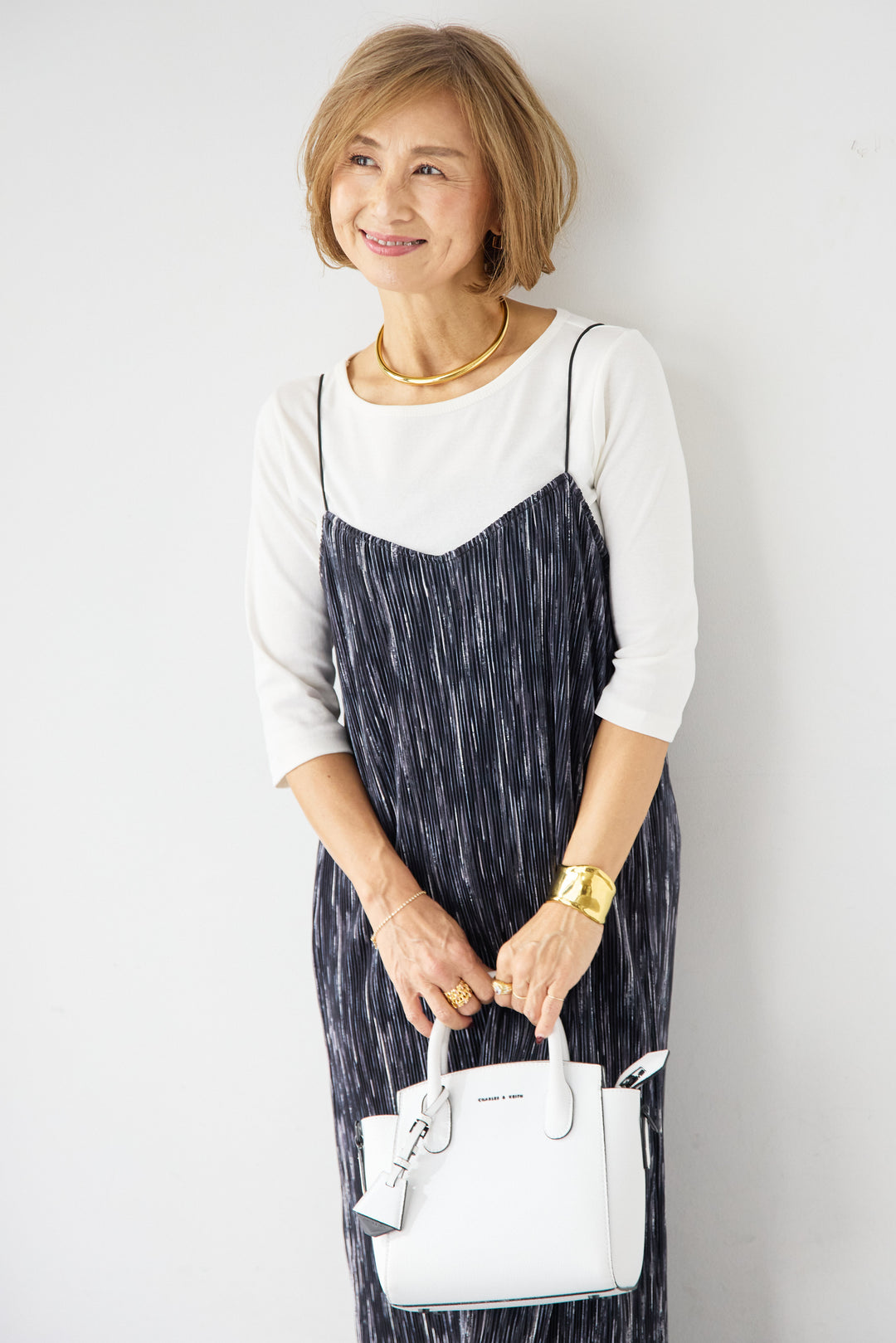 ニュアンス柄プリーツワンピース