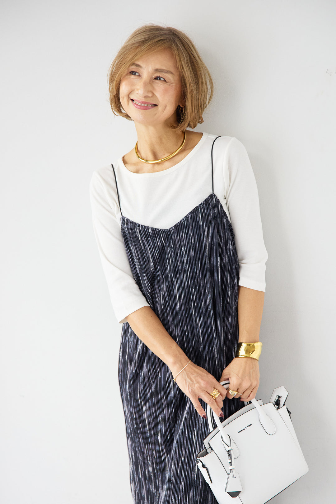 ニュアンス柄プリーツワンピース