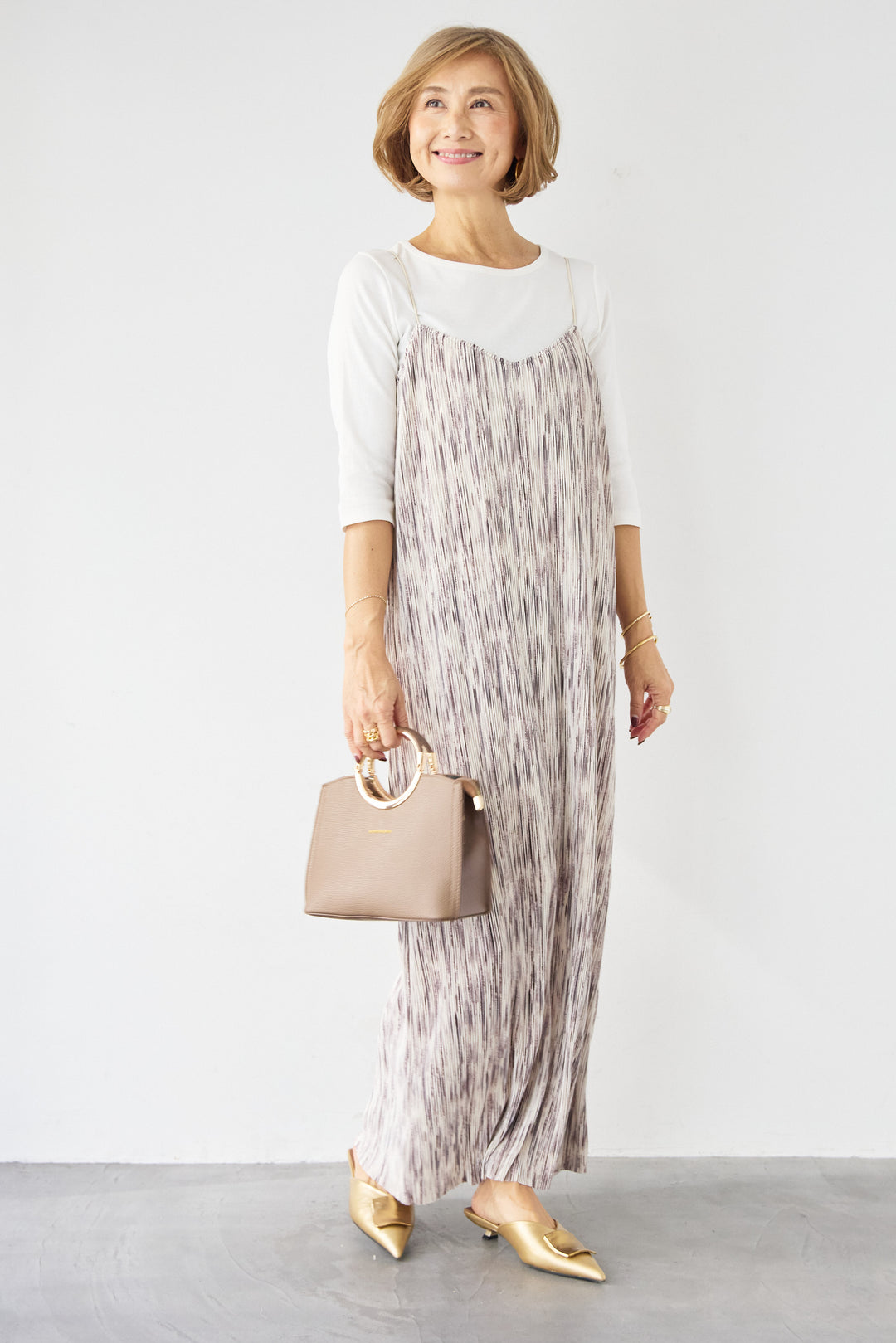 ニュアンス柄プリーツワンピース