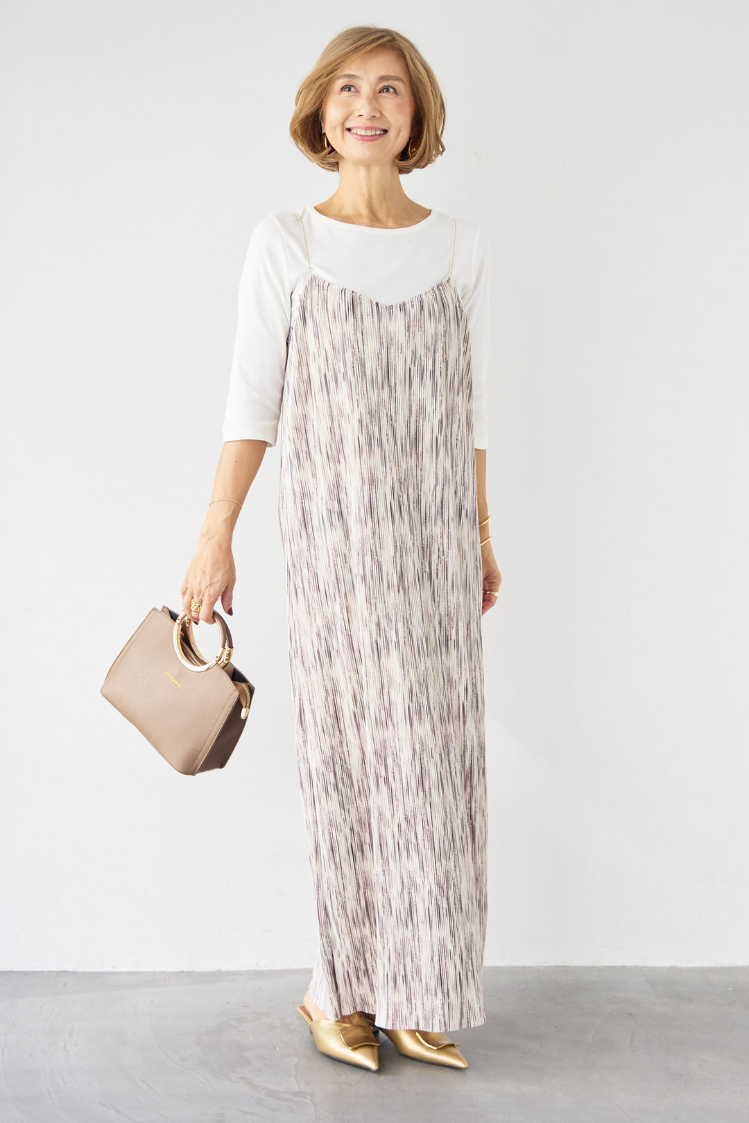 ニュアンス柄プリーツワンピース