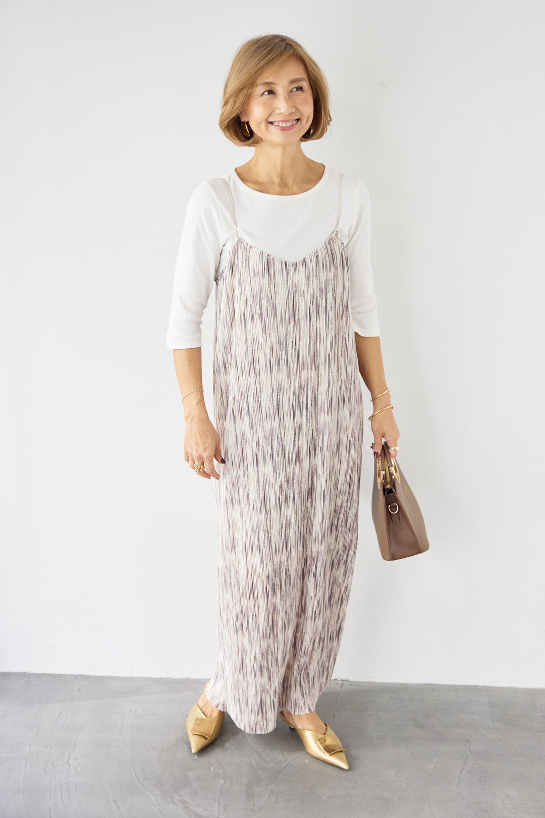 ニュアンス柄プリーツワンピース