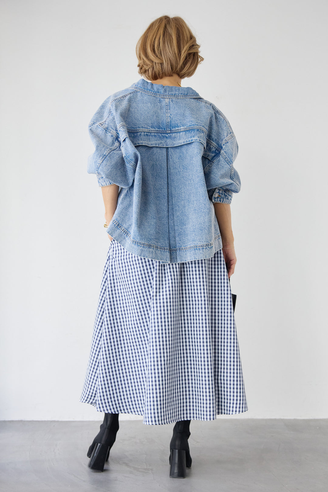 [SET]ビンテージライクGジャン+ギンガムチェックギャザースカート(2set)