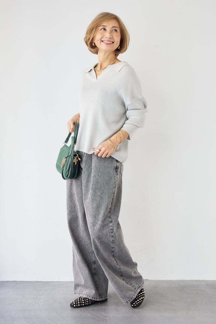 スキッパーカラーリブニット