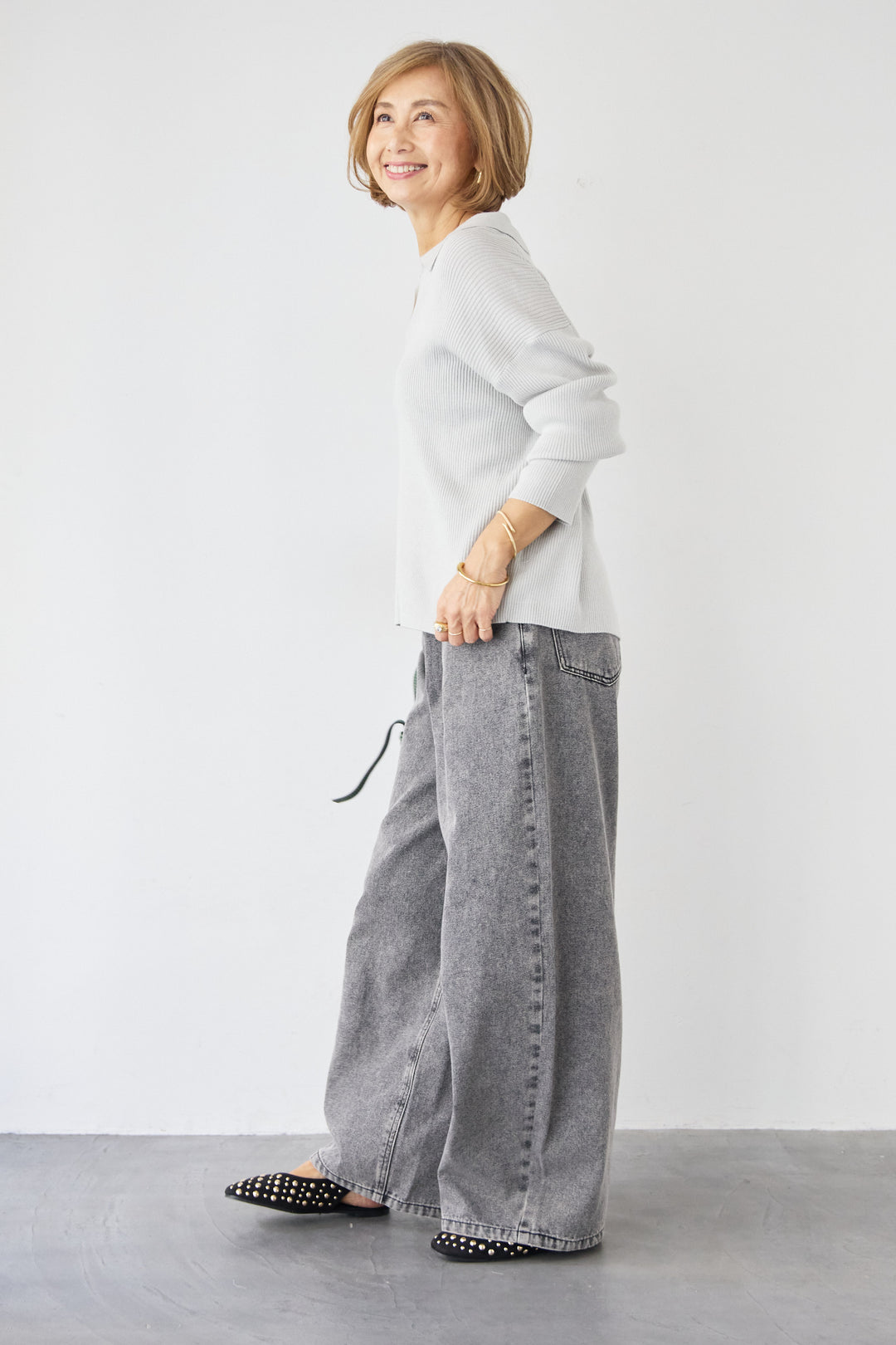 スキッパーカラーリブニット