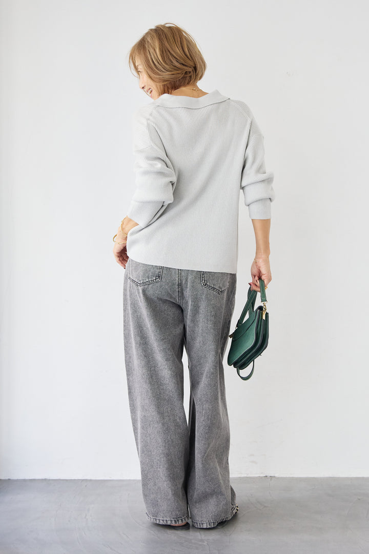 スキッパーカラーリブニット