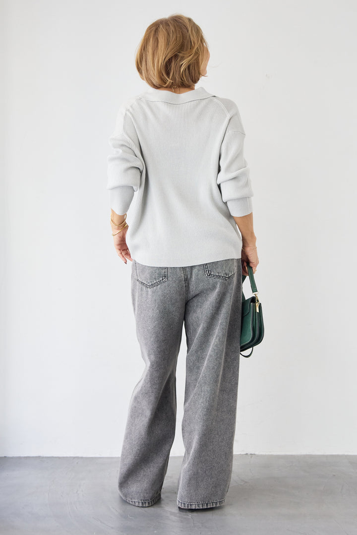 スキッパーカラーリブニット