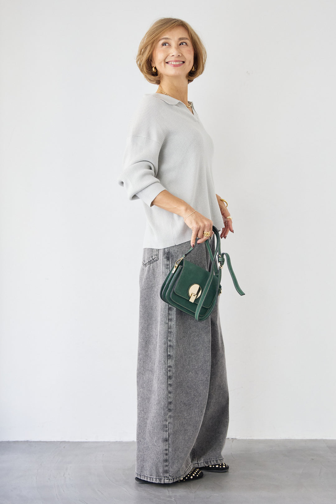 スキッパーカラーリブニット