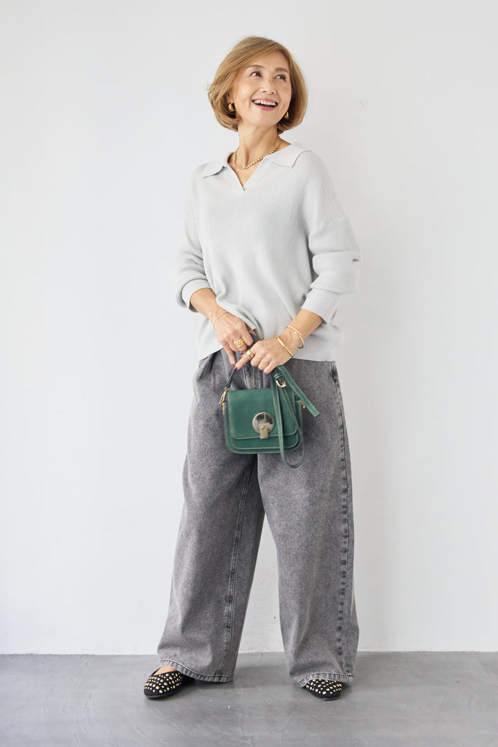 スキッパーカラーリブニット