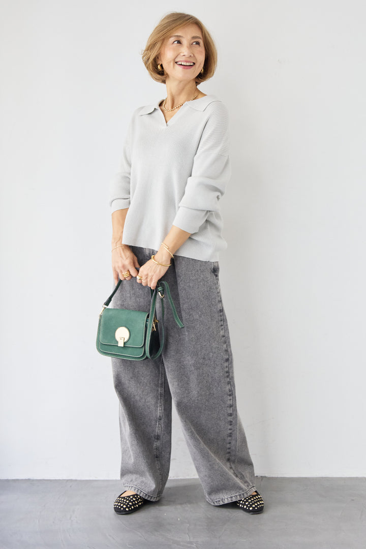 スキッパーカラーリブニット