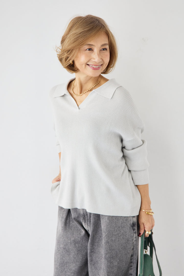 スキッパーカラーリブニット