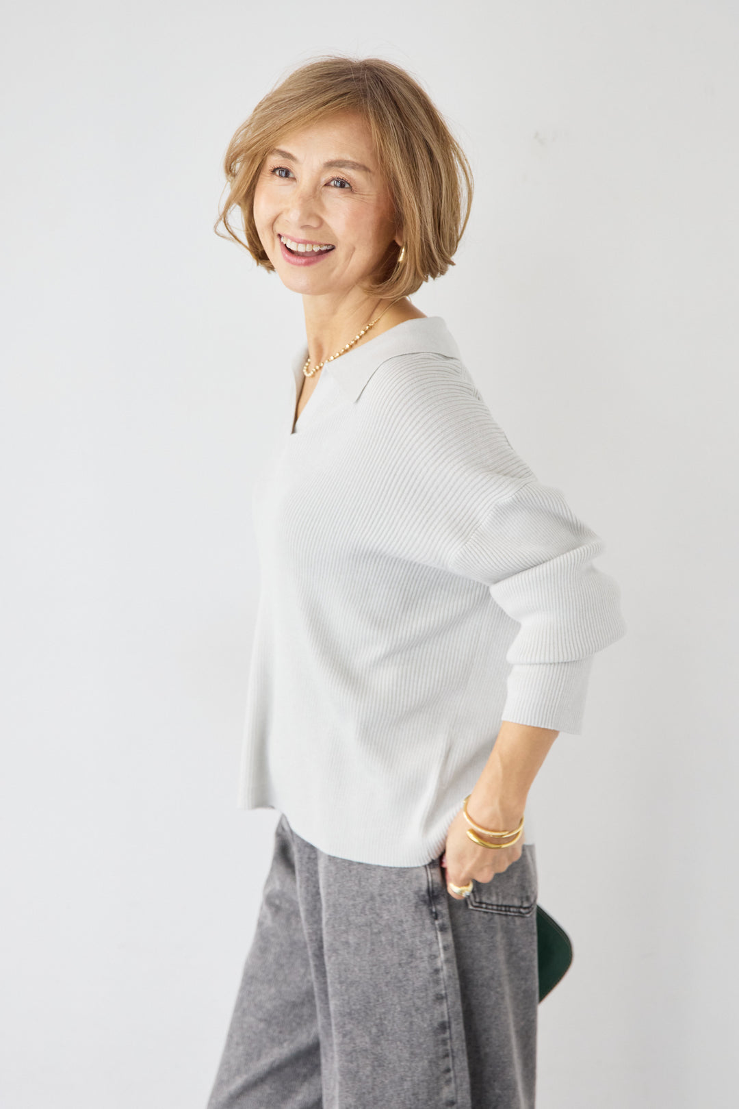 スキッパーカラーリブニット