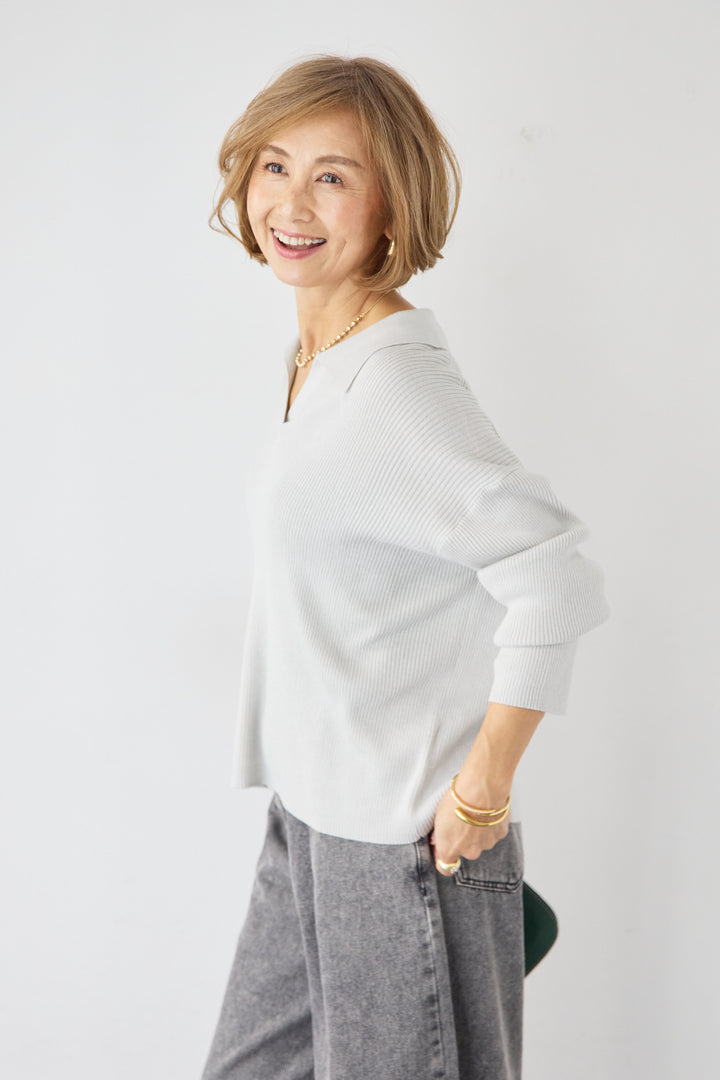 スキッパーカラーリブニット