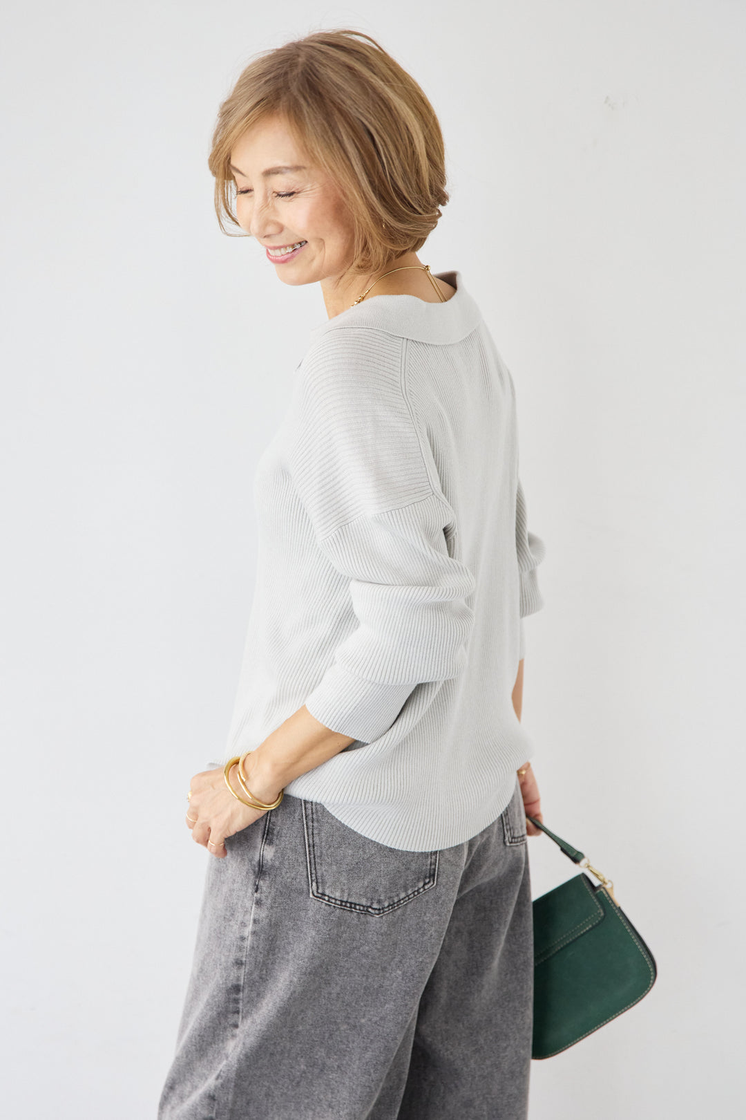 スキッパーカラーリブニット