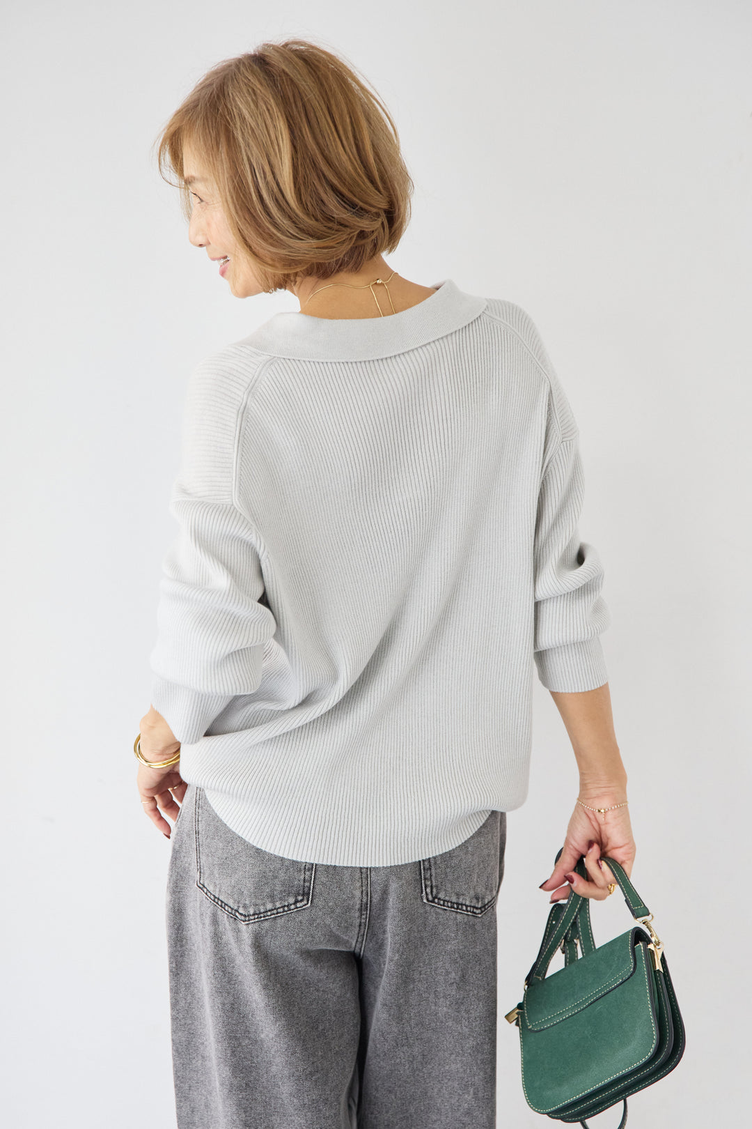 スキッパーカラーリブニット