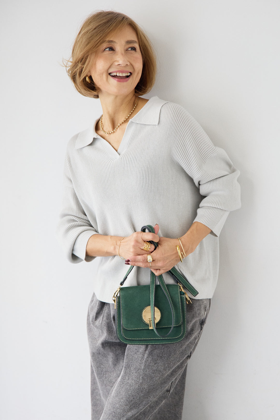 スキッパーカラーリブニット