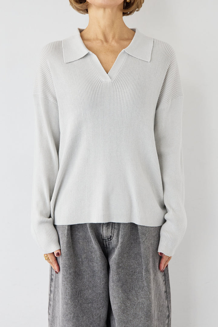 スキッパーカラーリブニット