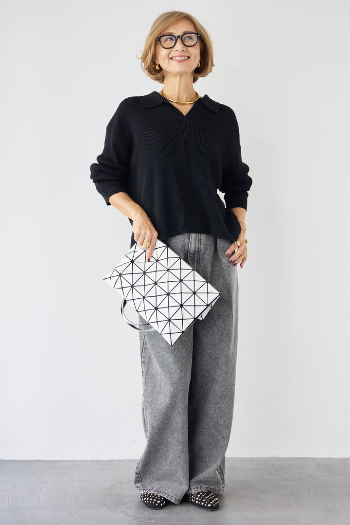 スキッパーカラーリブニット